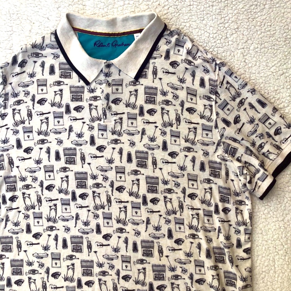 Robert Graham polo shirt Missile Piqué men’s 3XL Cuban cigars cars print